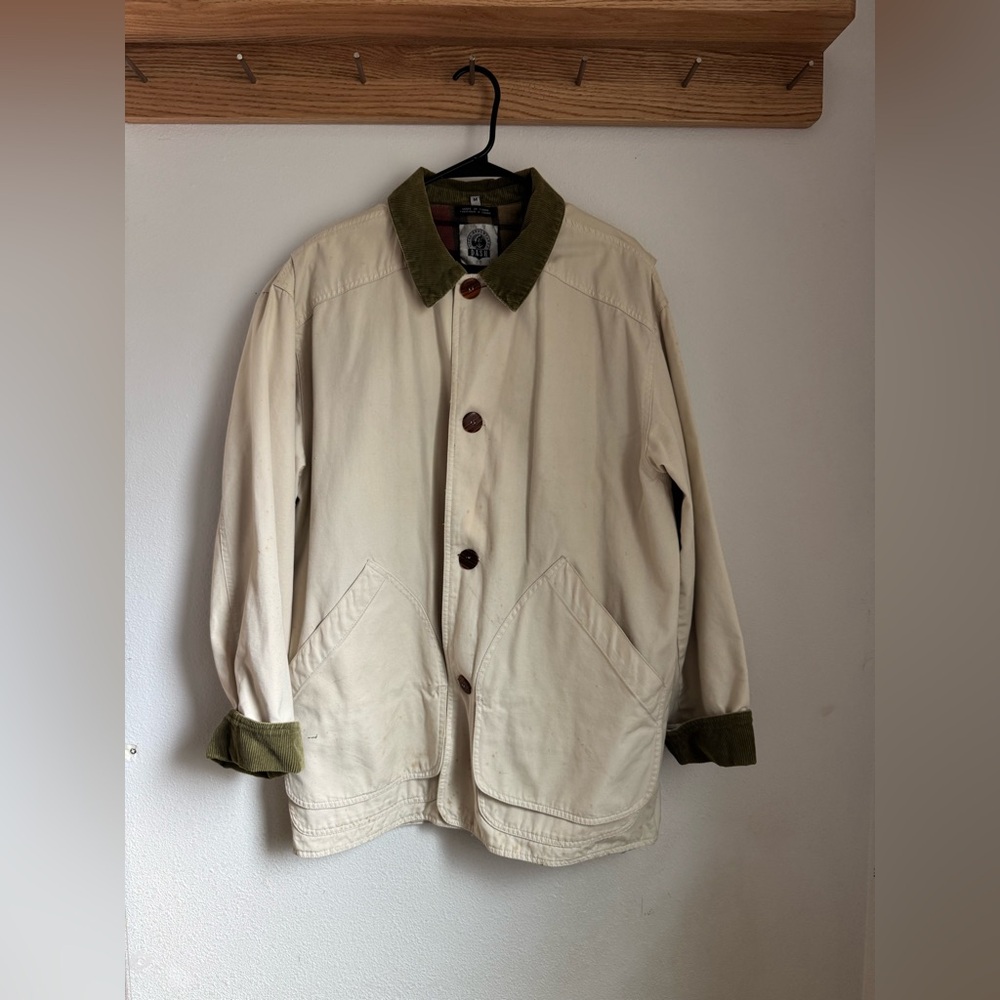 Men's Beige Jacket with Olive Corduroy Accents